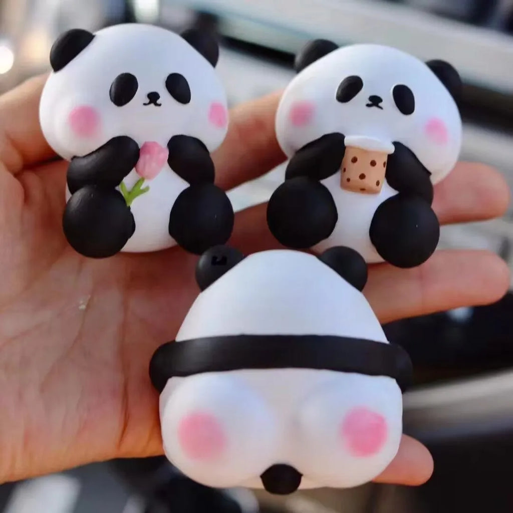 Cute panda car vent perfume decoration with three styles: milk tea, flower, back panda