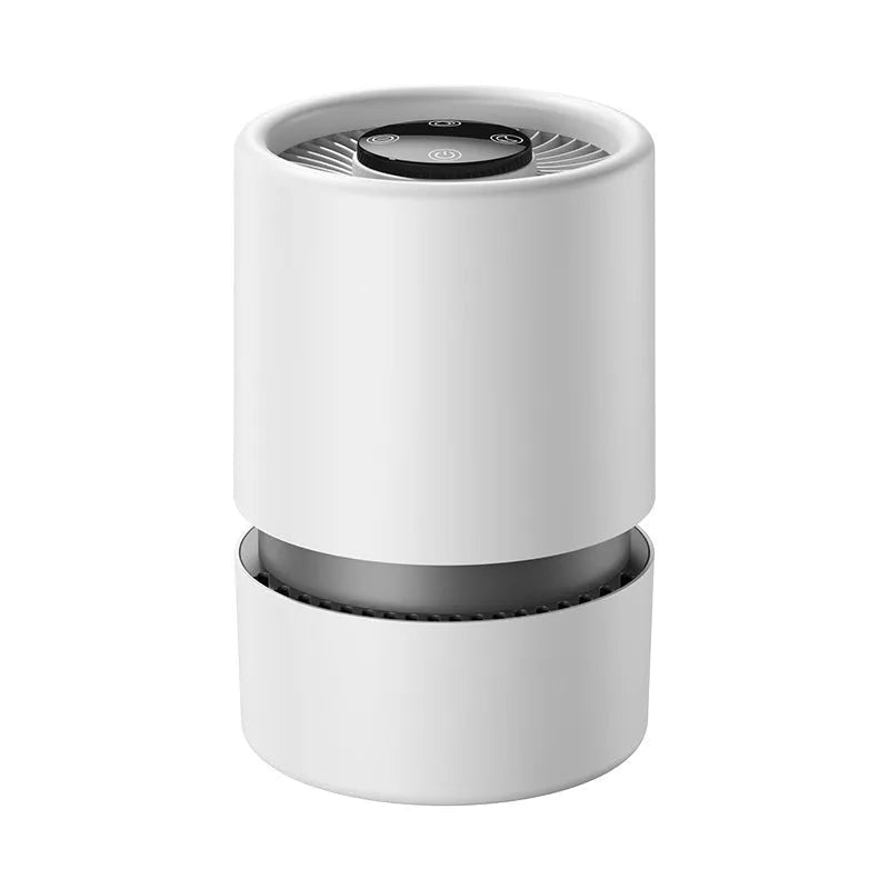 White desktop air purifier with USB cable for small room odour and smoke removal
