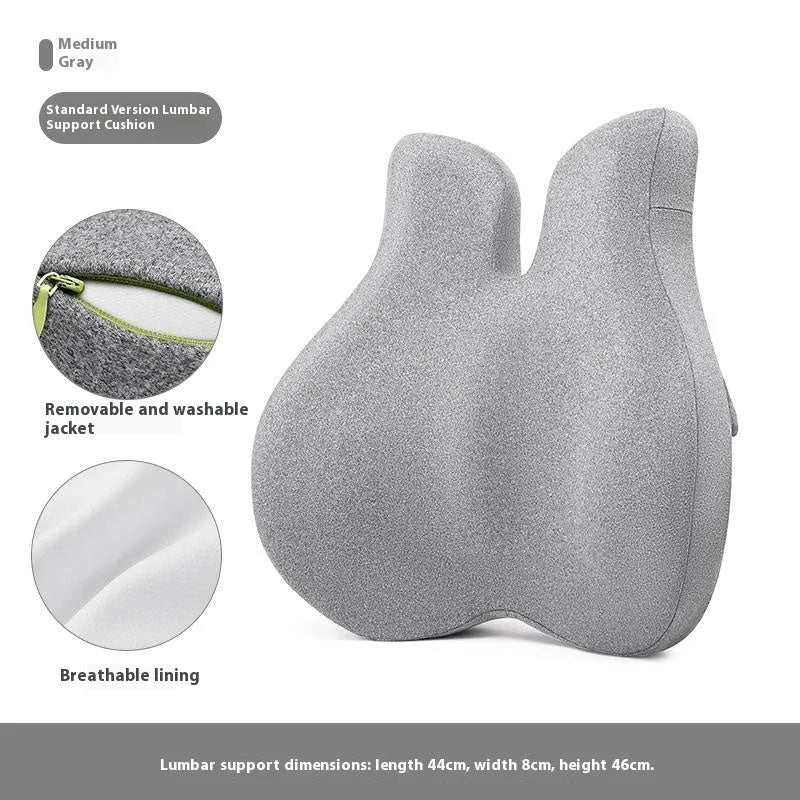 Medium grey cotton waist protection cushion set with adjustable lumbar support for office desk chair