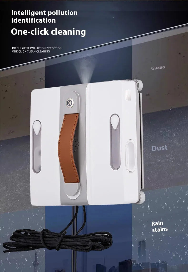 White electric window cleaning robot for automated high-rise window maintenance