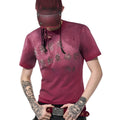 Men's summer slim-fit red short sleeve t-shirt with spray dirty washed distressed finish, round neck, daily casual wear