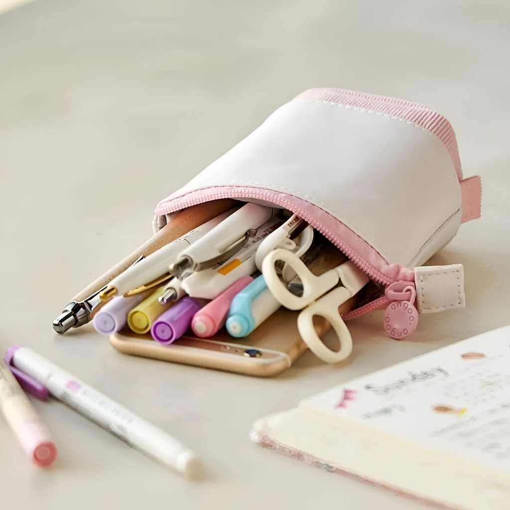 Corduroy telescopic stationery case with drop-down front panel in six colour options