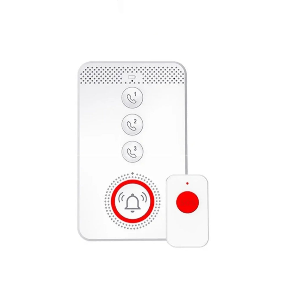 White elderly emergency alert device with buzzer unit and three wireless emergency buttons