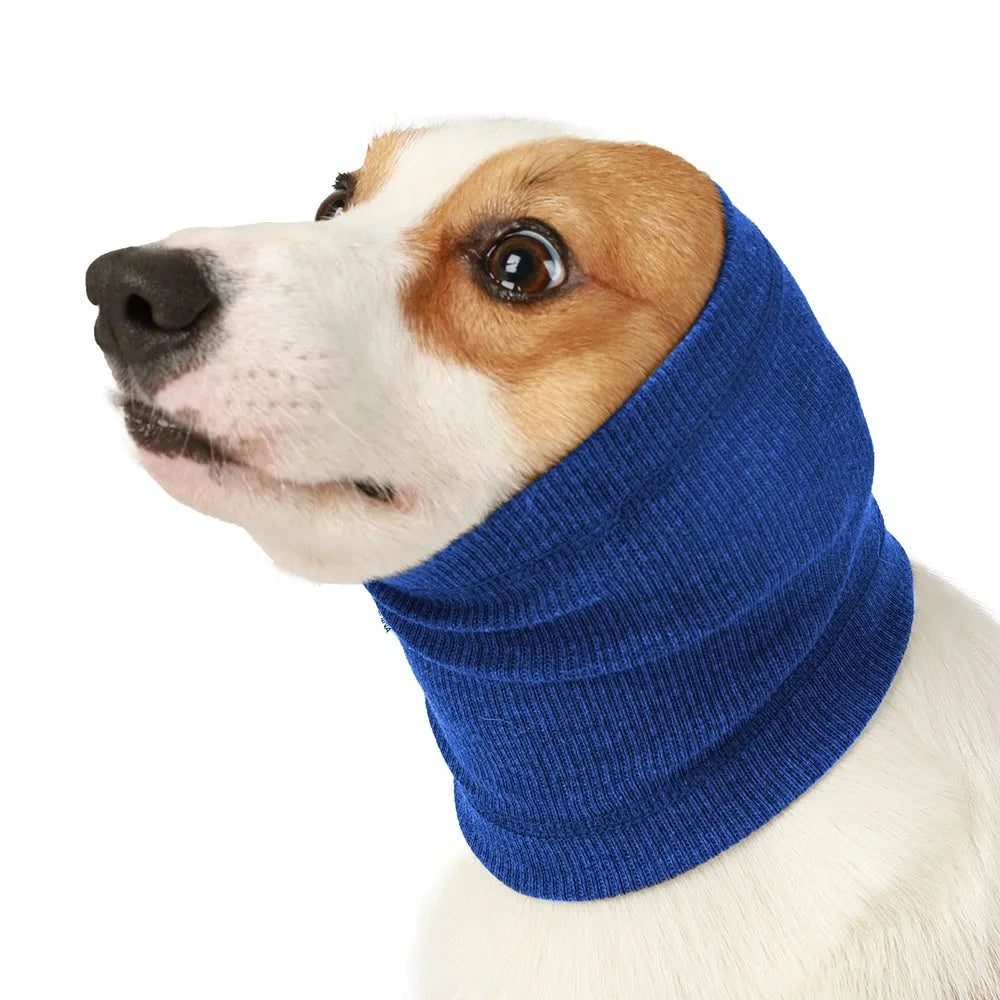 Blue or grey polyester dog headband scarf comforter pet accessory in S M L sizes