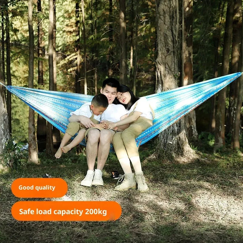 Parachute cloth printing park camping hammock in bohemian yellow and blue, 260x140cm, 200kg load capacity