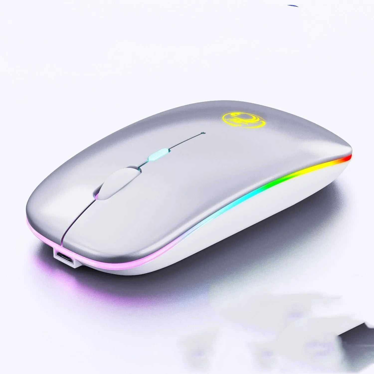 Black or white wireless computer mouse with silent buttons and dual-mode wireless connectivity