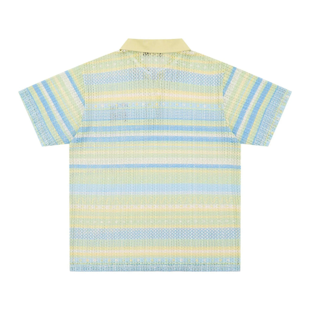Men's blue printed short sleeve shirt with loose leisure fit
