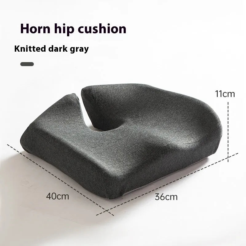Solid colour memory foam office chair cushion shown in grey, dimensions 36cm by 40cm.