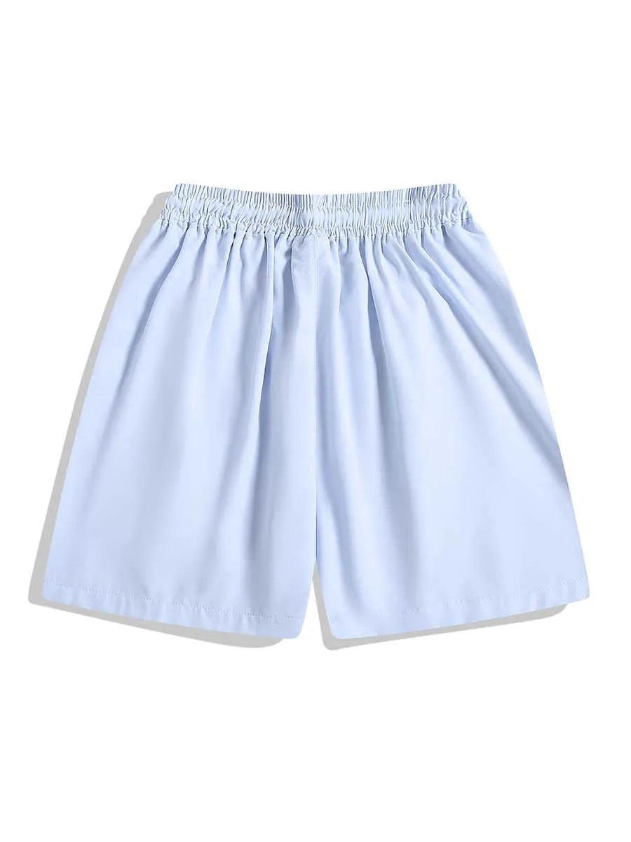 Men's black quick-drying sports shorts with elastic waistband in loose straight-leg cut above knee length