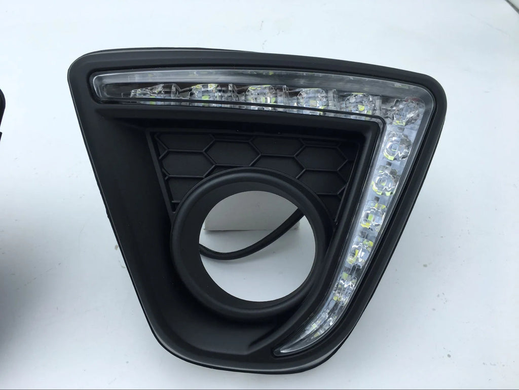 Pair of LED daytime running lights for Mazda CX-5 with electroplated housing.