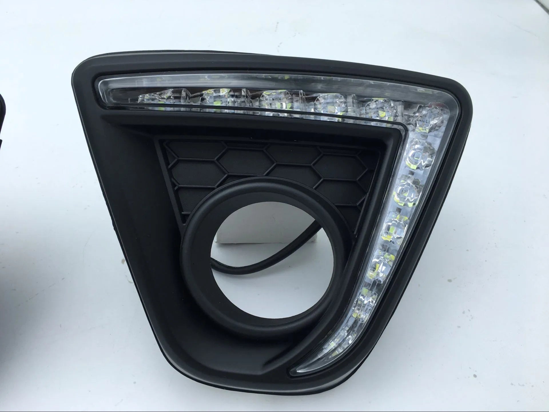 Pair of LED daytime running lights for Mazda CX-5 with electroplated housing.