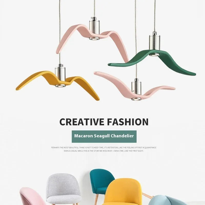 Nordic LED chandelier with macaron colours in a restaurant or home setting