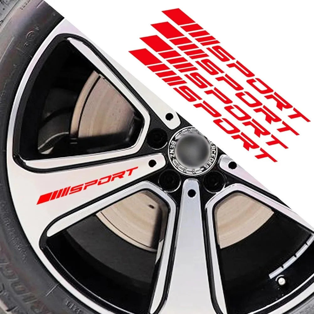Black hollow design car sticker for alloy wheel rims, measuring 10 cm long.