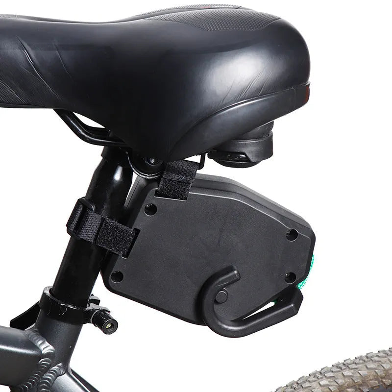 Black plastic and resin bicycle trailer towing rope for mountain bike trailer connection.