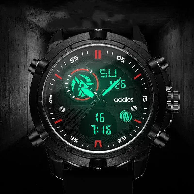 Fashion men sports water luminous metal watch with 46mm round dial and silicone strap