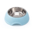 Stainless steel pet bowl with non slip base in blue green pink options for cat dog feeding
