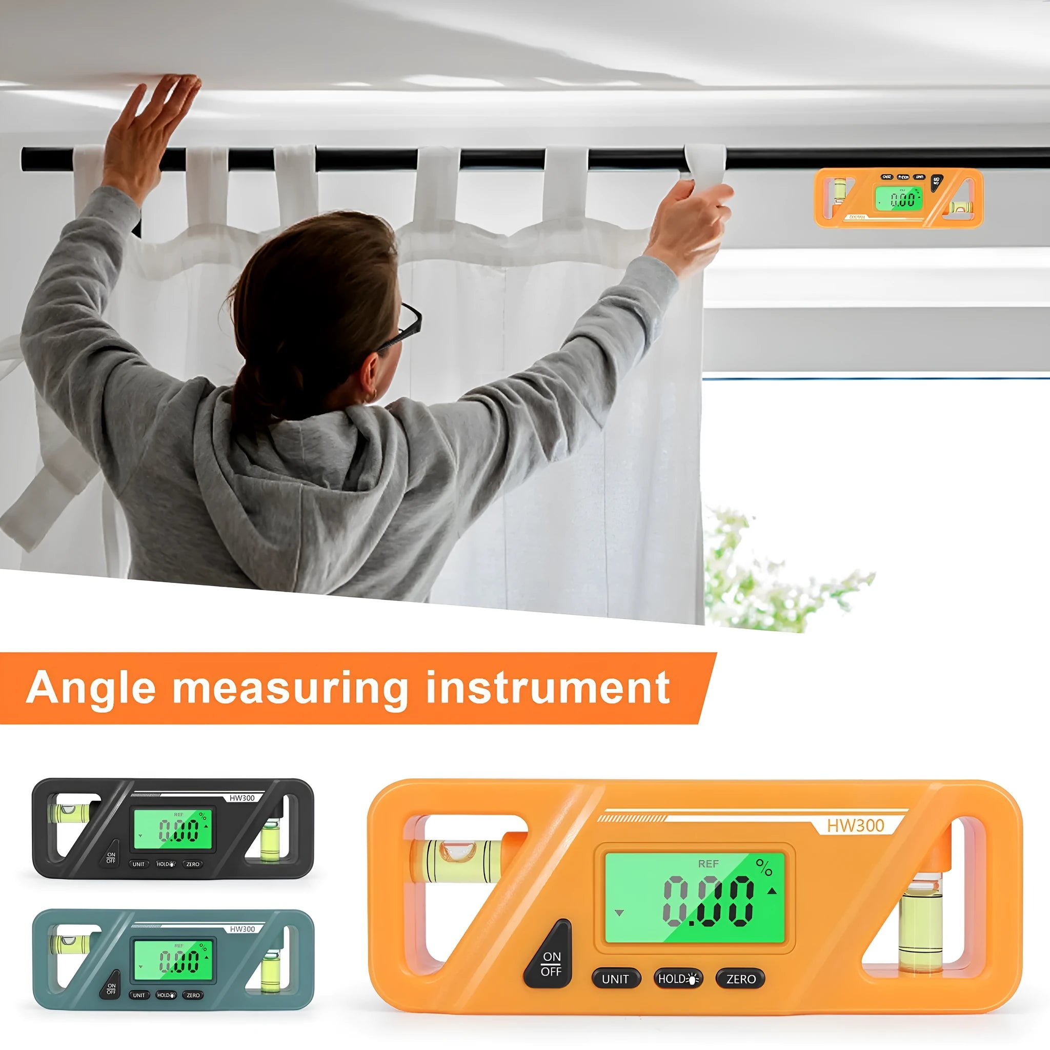 Digital magnetic inclinometer angle gauge showing display, placed on a metal surface.