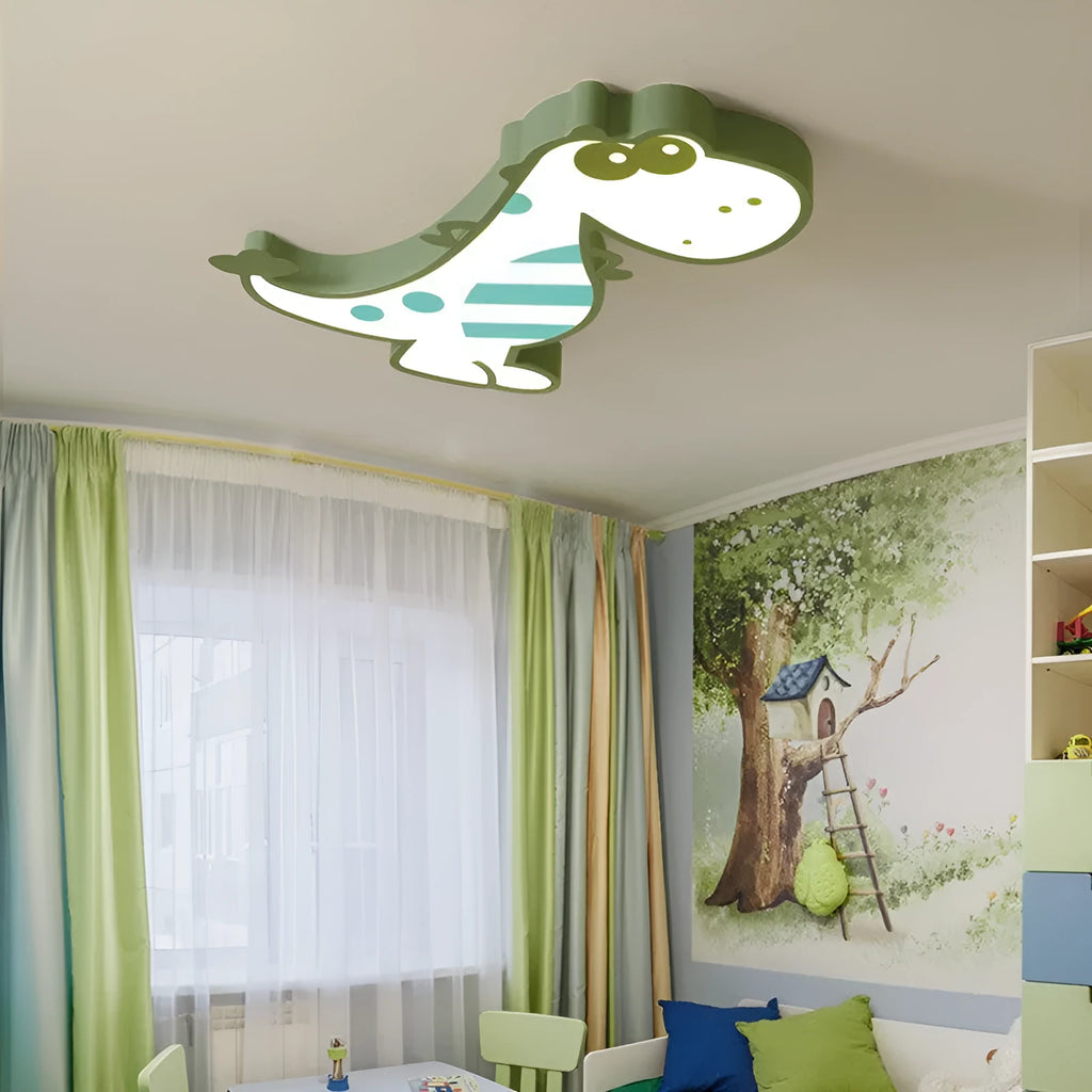 Cartoon dinosaur design ceiling light with 48cm diameter and green or pink colour options