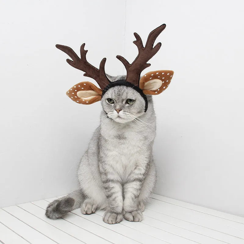 Brown polyester deer antler holiday anti-slip headband on display