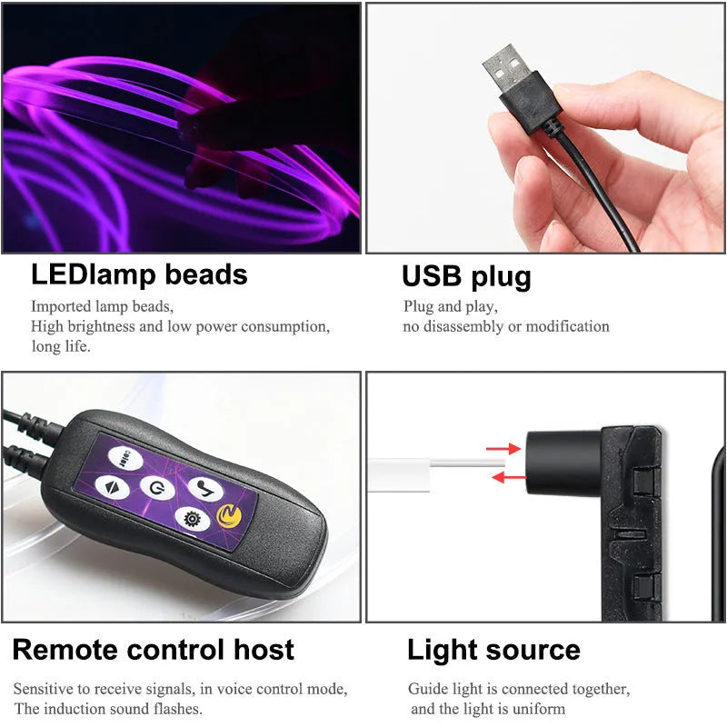 Car LED atmosphere lamp USB colour changing dashboard decorative neon light PVC strip