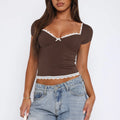 Women's short sleeve polyester t-shirt in Army Green colour option showing casual styling