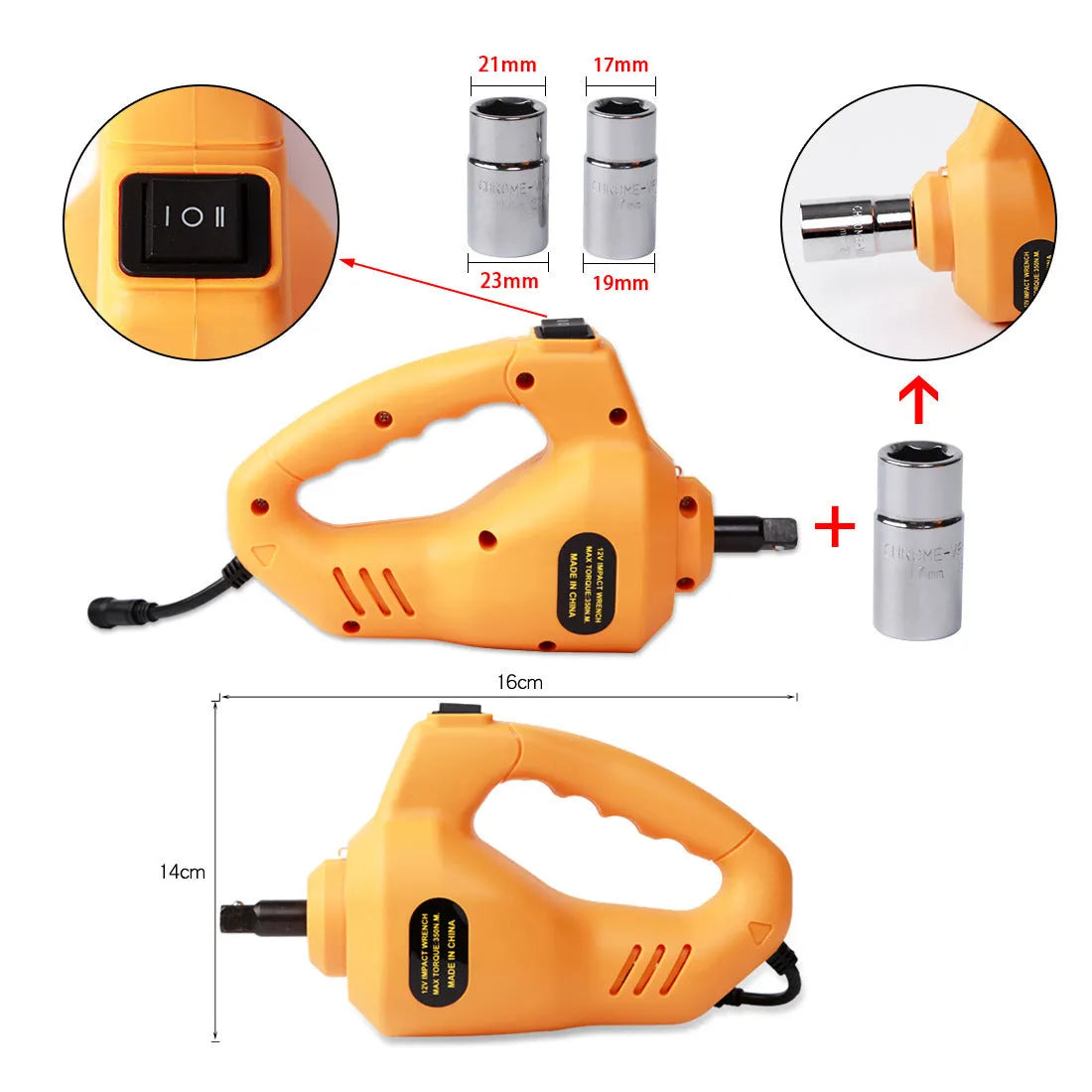 Yellow steel electric car jack set with wrench for roadside tyre changes