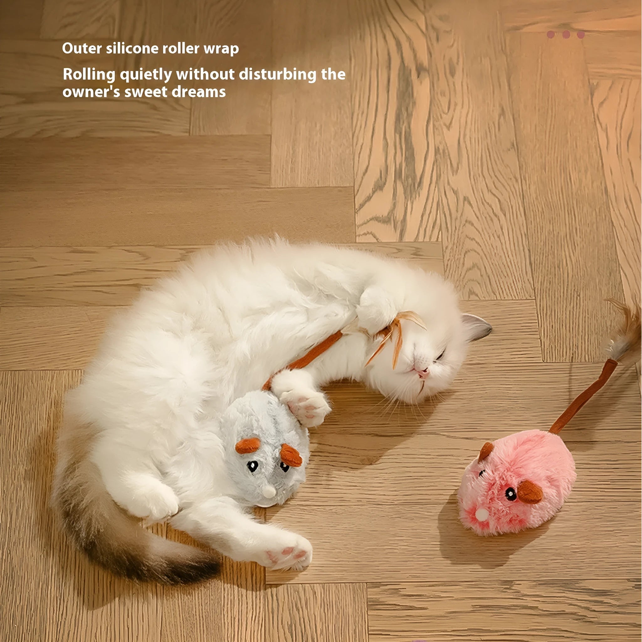 Self-moving electric plush mouse cat toy in pink with Type C charging port