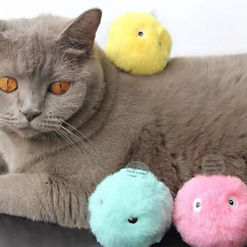 Interactive cat toy ball in blue, pink or yellow with 55mm diameter and animal sound activation
