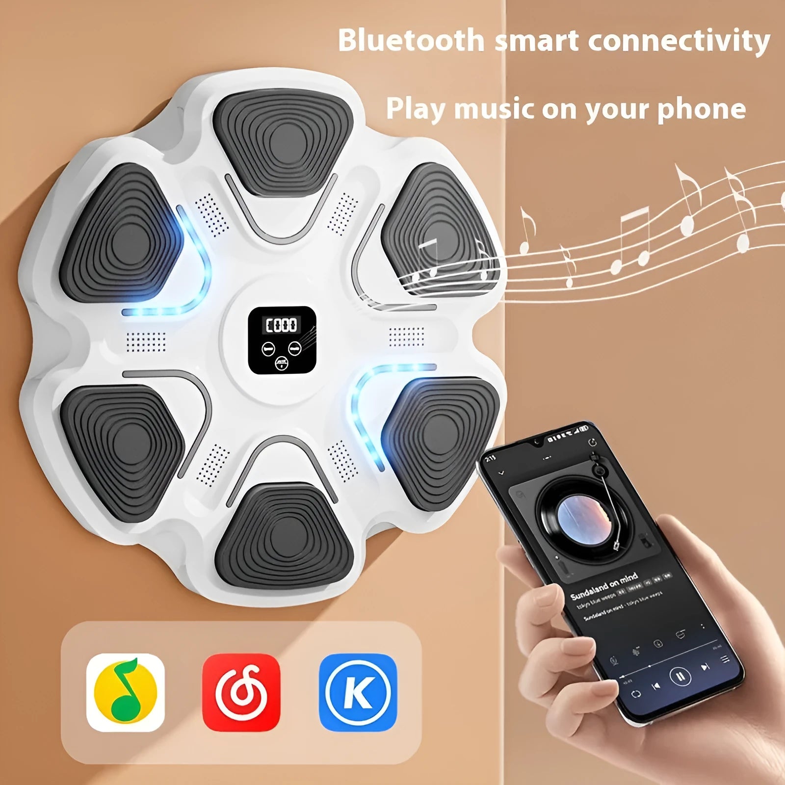 Smart music boxing machine wall target with electronic reaction system and black gloves