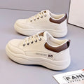 Women's Korean-style leather pumps with cross strap design and round toe in khaki and white colour options