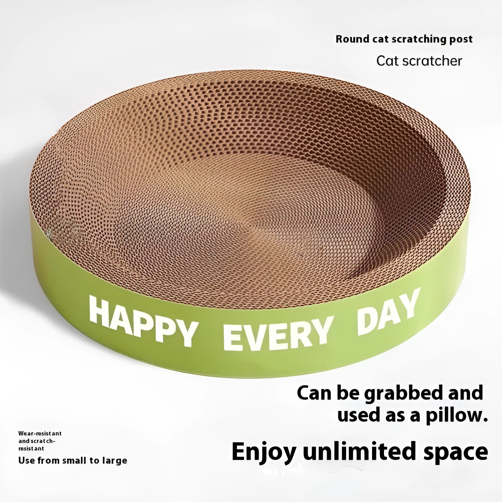 Green round cat scratching board nest with sisal rope exterior and interior cushion