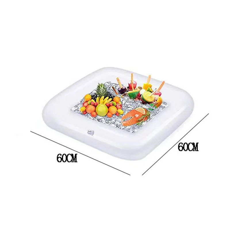 Inflatable PVC ice bar with cup holders and ice bucket accessory for party drink service