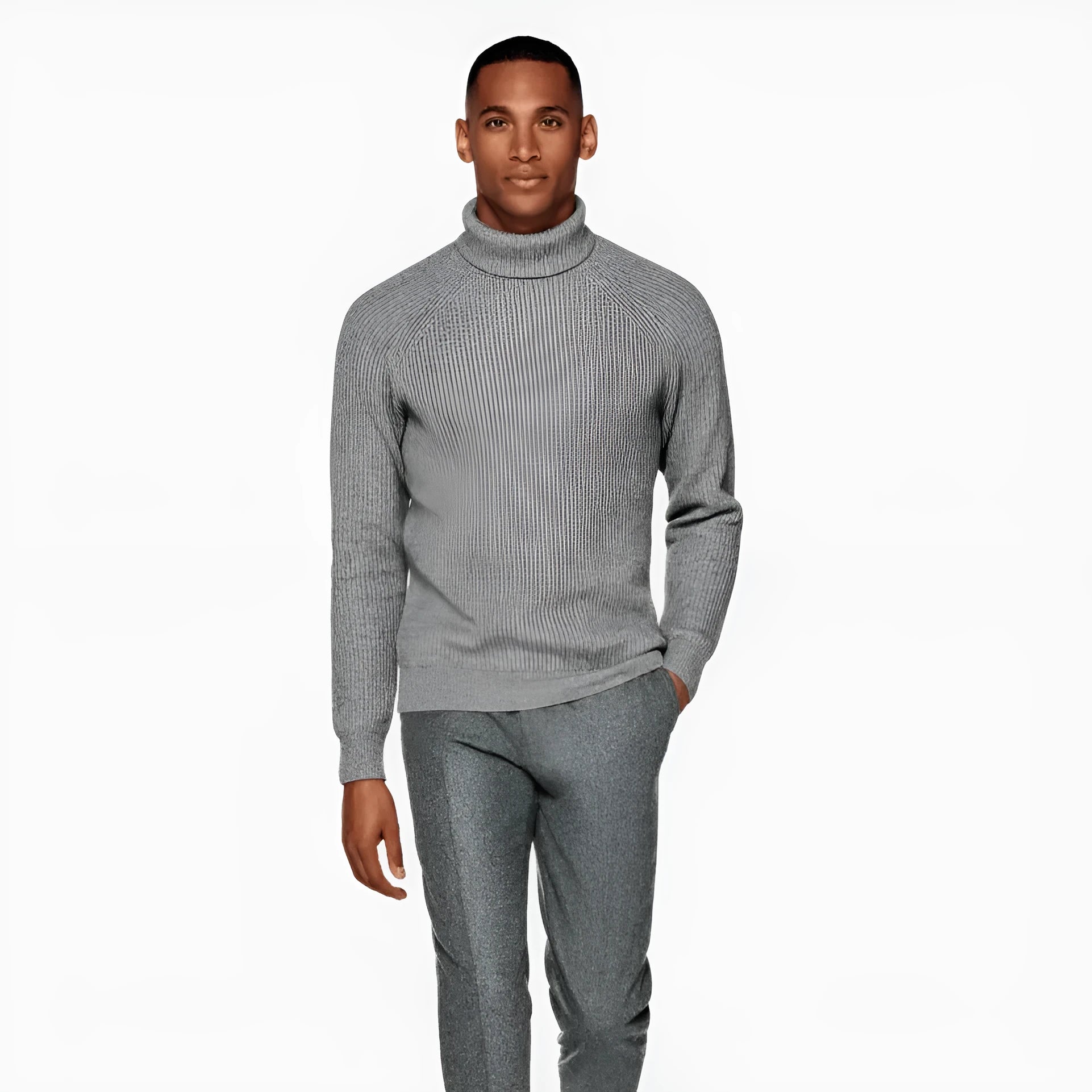Cashmere men's high-neck knitted sweater in oat colour, long sleeves, 100% goat hair pullover