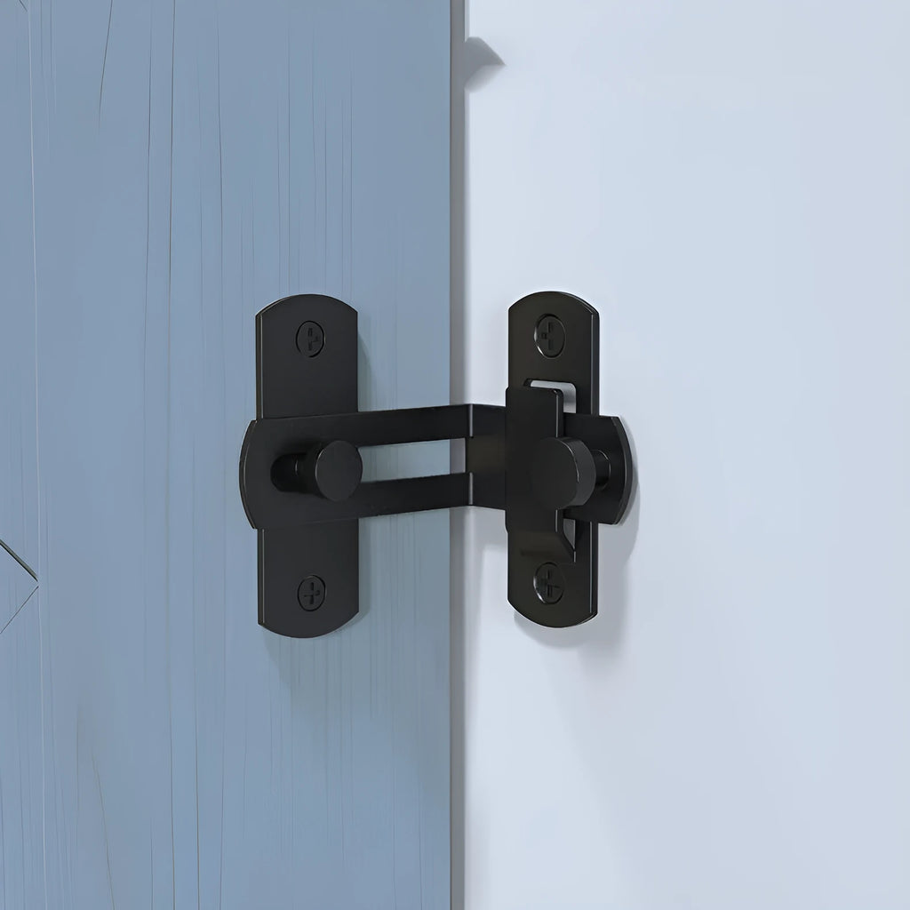Sliding door hasp lock with 90-degree bracket for barn doors in black carbon steel or stainless steel