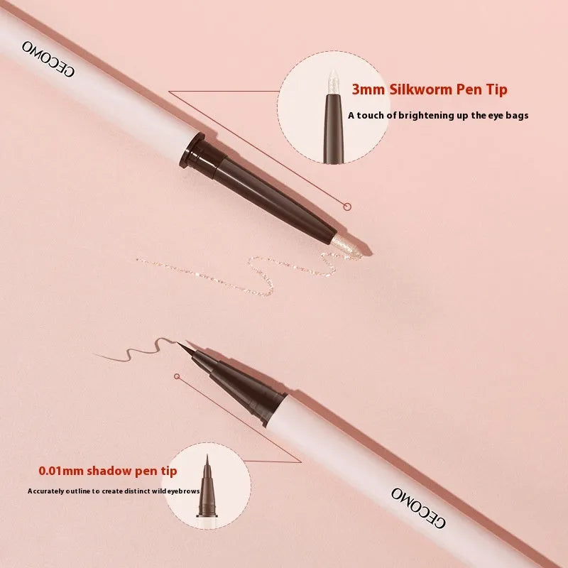 Dual-tip liquid eyeliner with star brush and silkworm pen in pearlescent colours