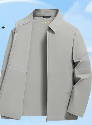 Summer lapels ice silk sun protection shirt in creamy-white, regular fit, for middle-aged men