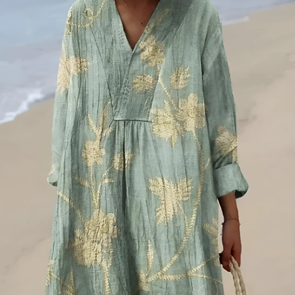 Floral 3D print long sleeve shirt dress with princess cut and wide waist on a hanger