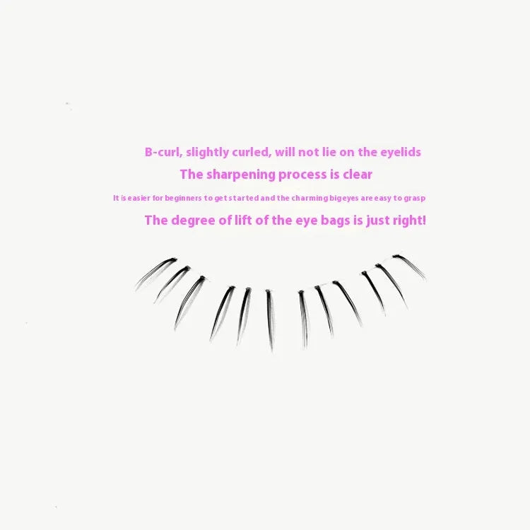 Kitten's Paw false lower eyelashes with 12 rows, sheer root, and pointed tails in 4mm, 5mm, and 6mm lengths.