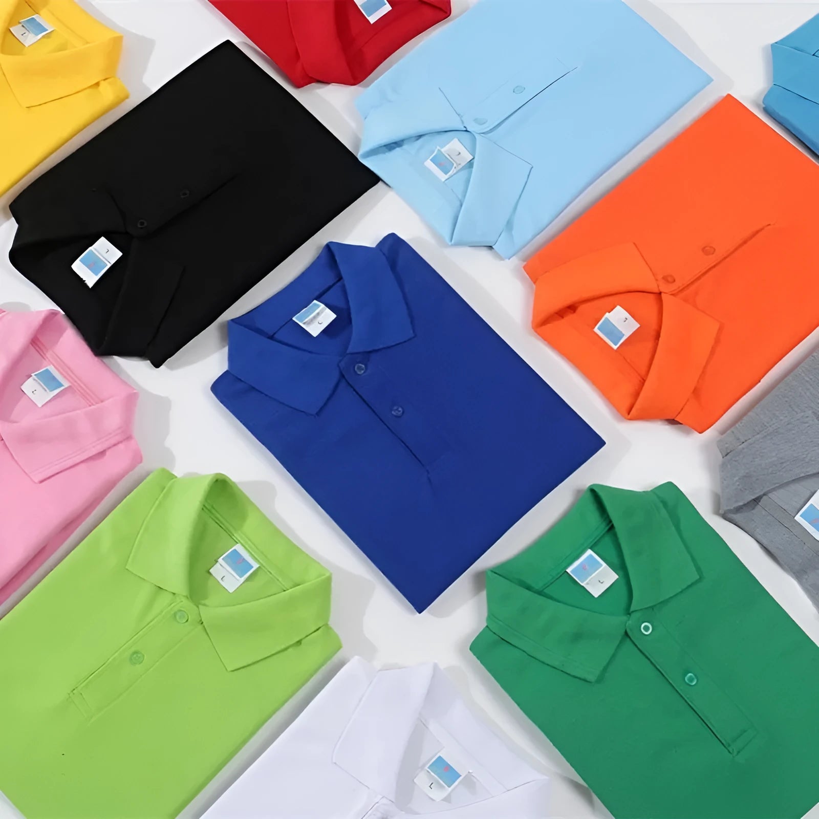 Short-sleeved cotton advertising work shirt on a hanger, straight fit, for custom embroidery.