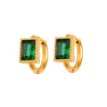 Square zircon stainless steel earrings with geometric design and round ring elements in white, black, or green colours
