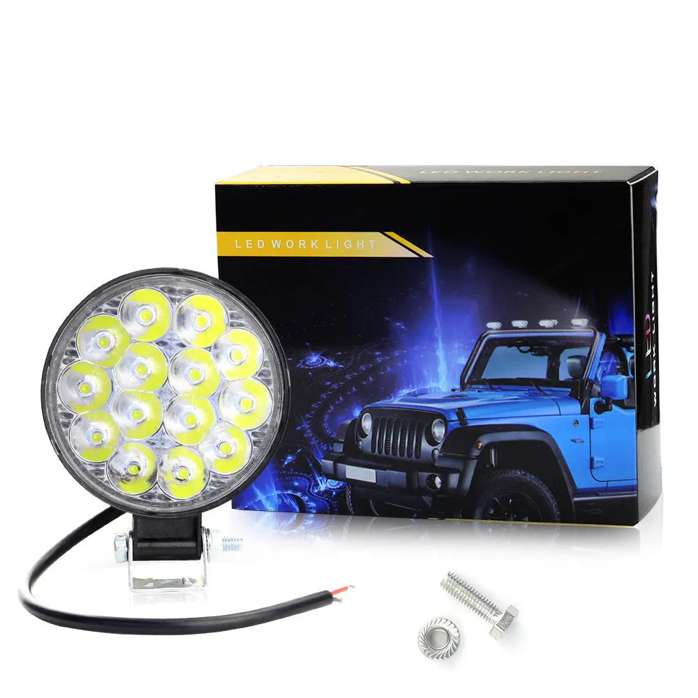 Small round white aluminium LED work light for vehicle mounting