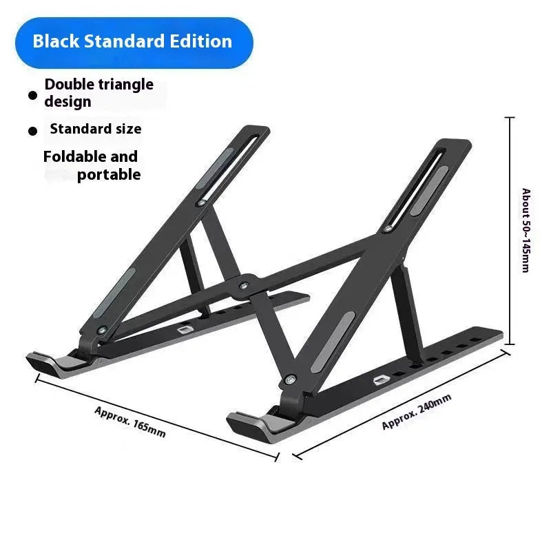 Black aluminium laptop cooling stand folded with silicone surface for 16-18 inch devices