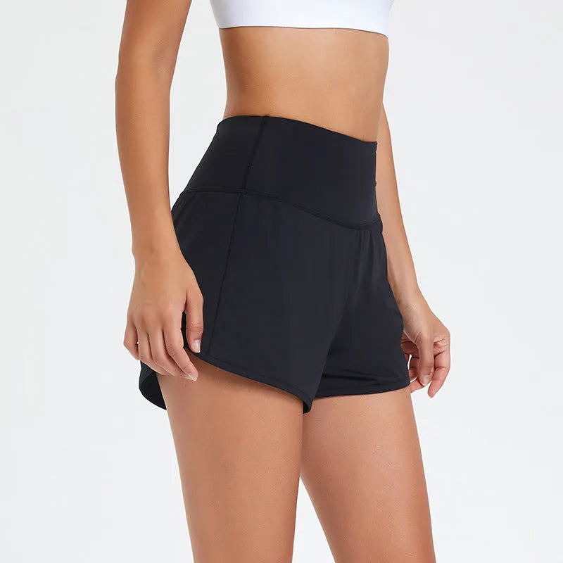 Women's high waist nylon fitness shorts in three colours with quick-dry fabric for summer sports