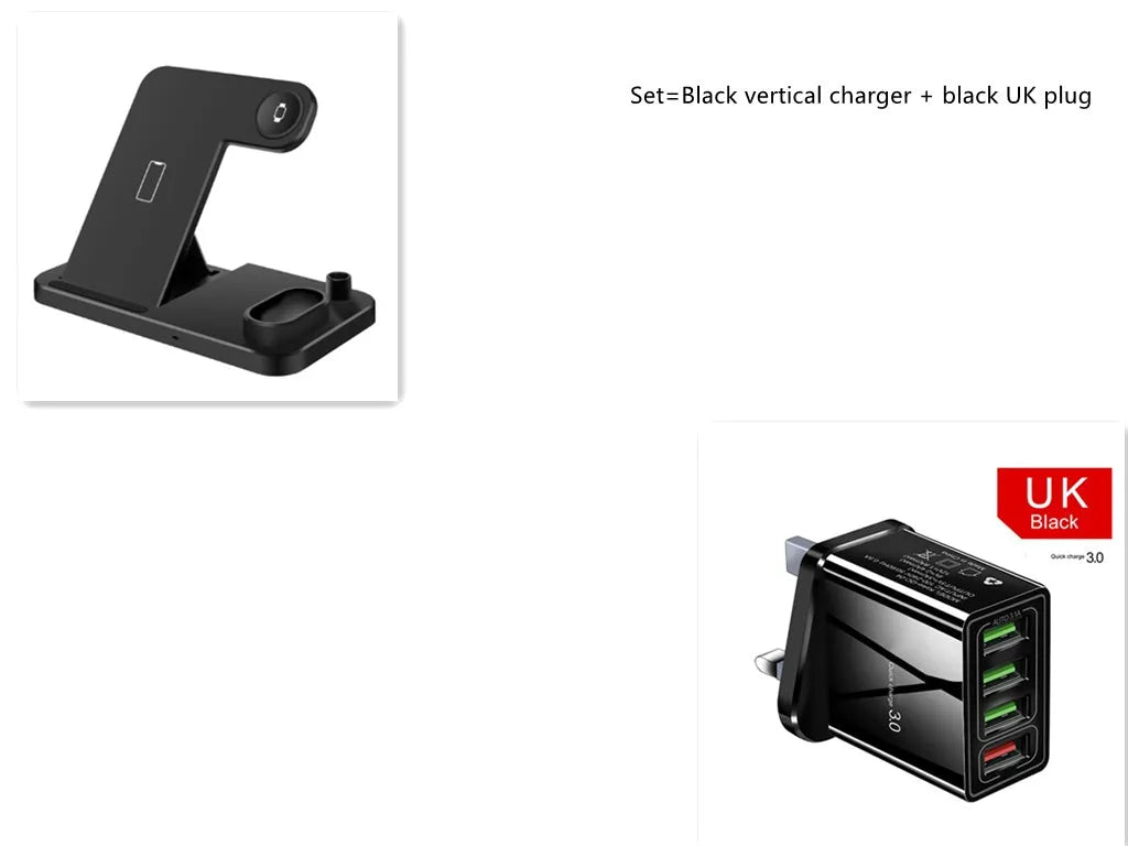 Foldable 4-in-1 wireless charging station for iPhone, Apple Watch, AirPods and Apple Pencil on a desk