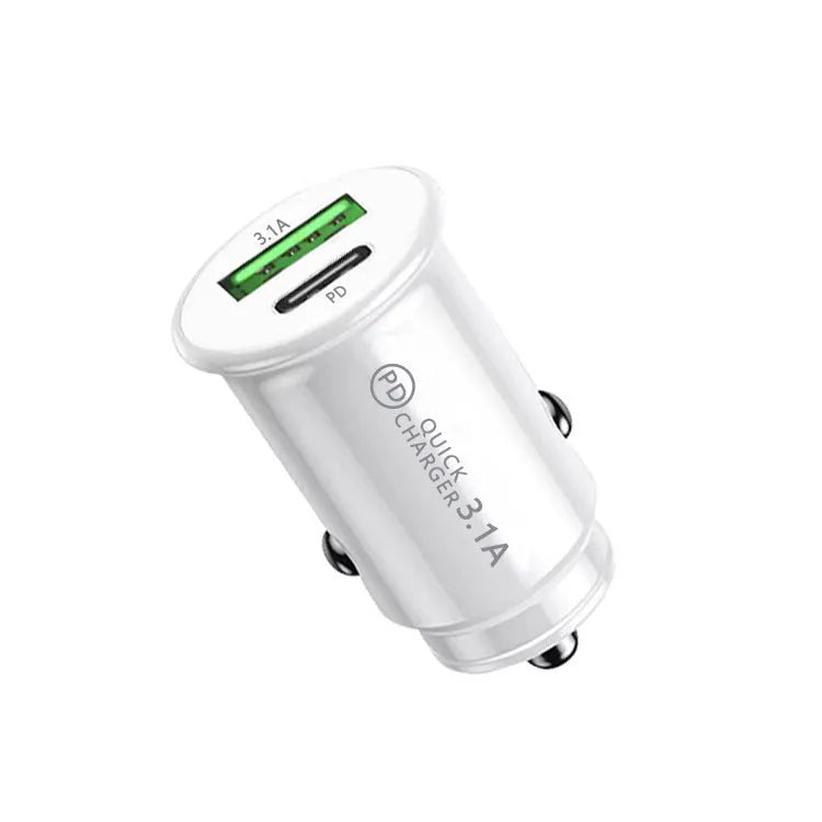 Dual port USB car charger converter in black with bare metal ports for 12V 24V vehicles