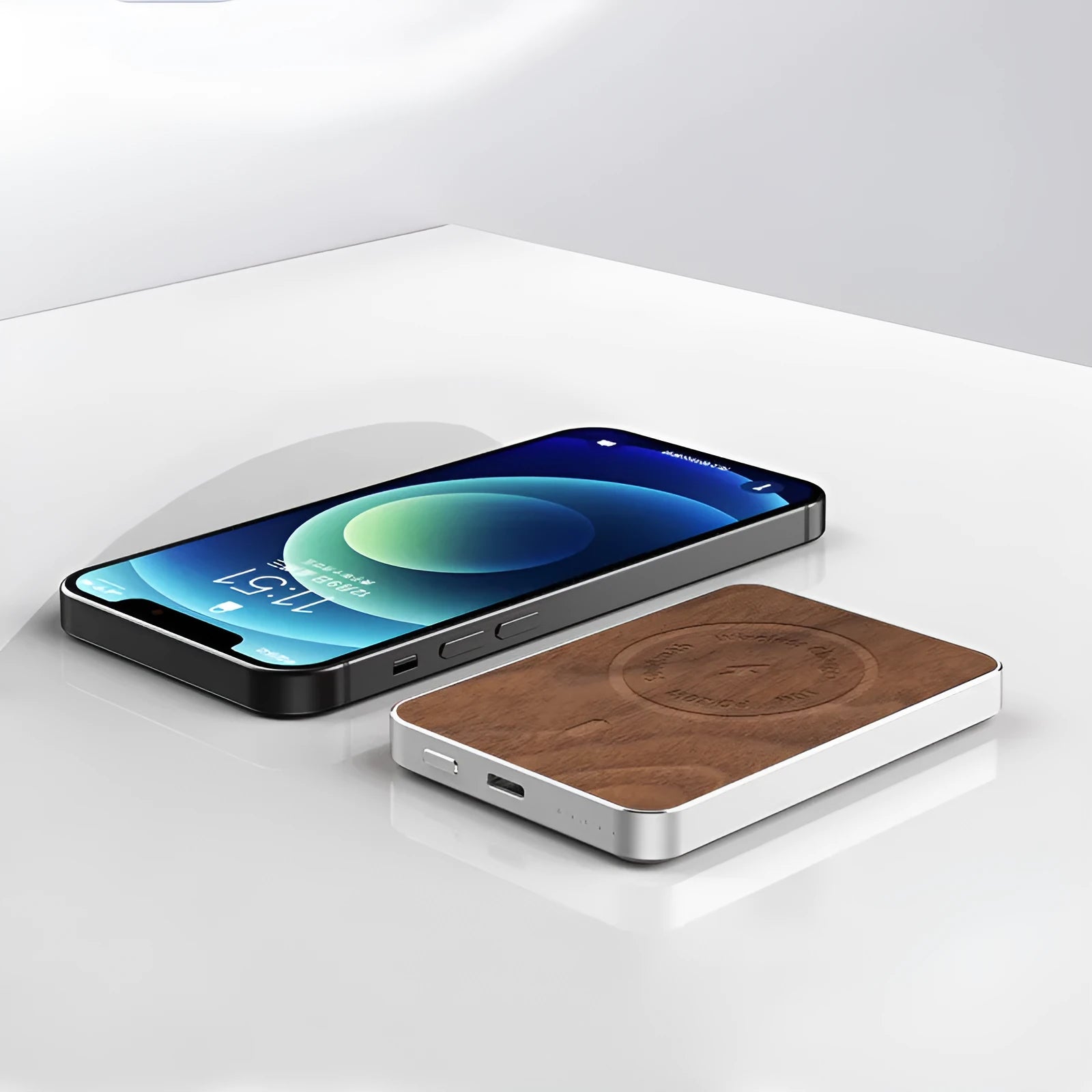 Magnetic suction wireless charging bank 5000mAh khaki alloy shell universal portable power supply
