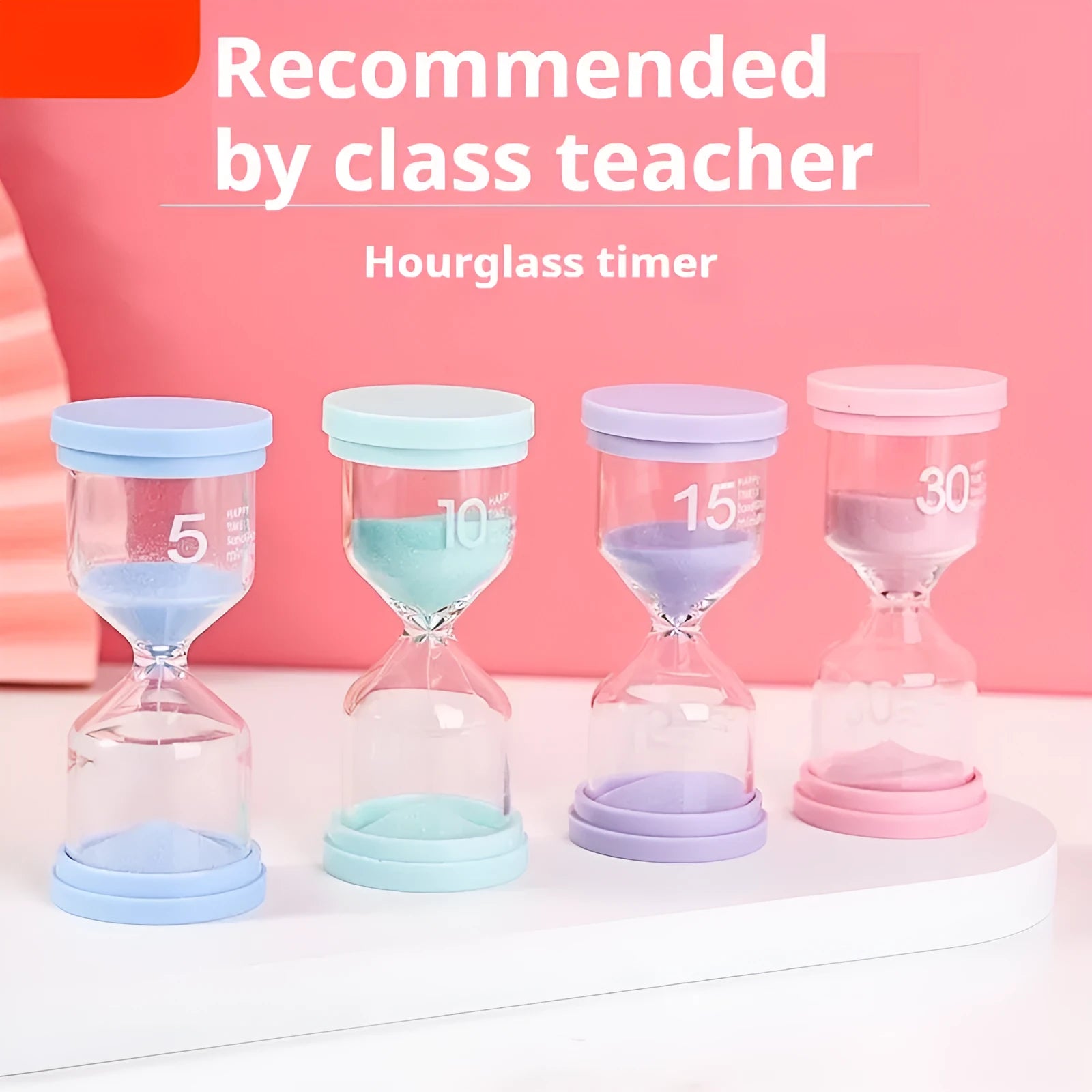 Handmade glass sand clock timer with coloured sand in a modern simplicity design, available in multiple durations and colours