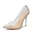 Women's transparent suede pointed stiletto pumps low-cut shallow mouth height increasing shoes apricot colour