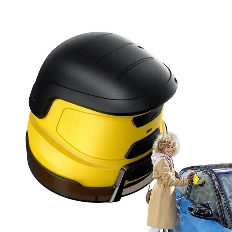 Cordless electric snow scraper in yellow ABS plastic with charging cable, measuring 118mm tall
