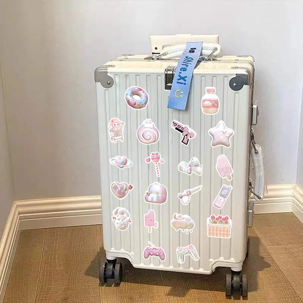 63-piece pack of 3D decorative stickers with pink girl heart patterns in cute style